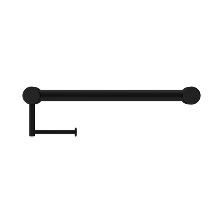 An image of Nero Tapware Mecca Care 32mm Grab Rail With Toilet Roll Holder 450mm Matte Black