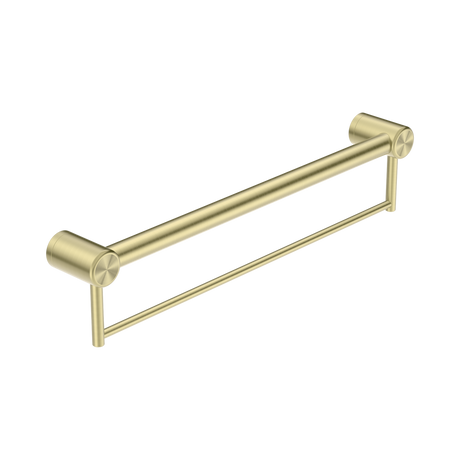 An image of Nero Tapware Mecca Care 32mm Grab Rail With Towel Holder 600mm Brushed Gold