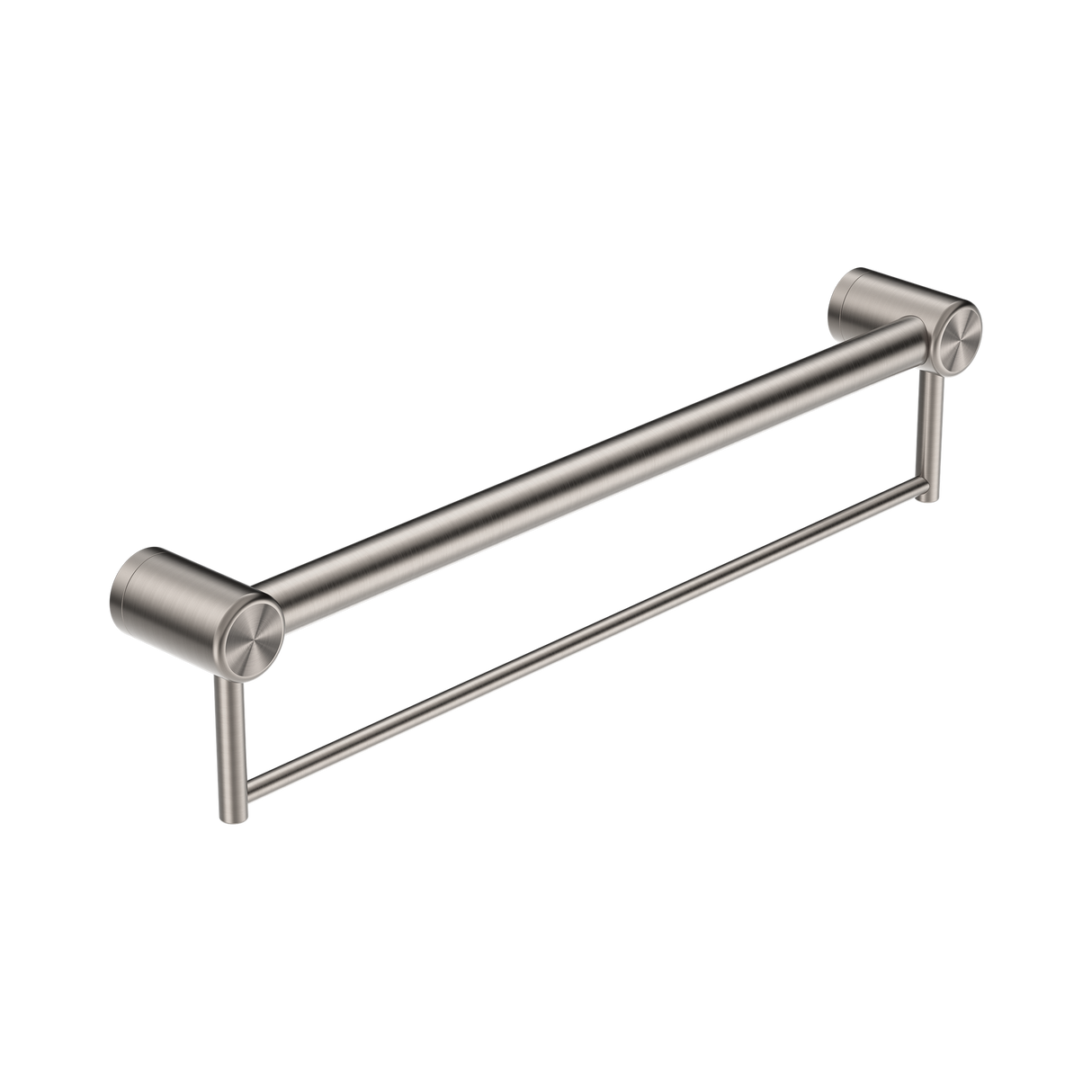 An image of Nero Tapware Mecca Care 32mm Grab Rail With Towel Holder 600mm Brushed Nickel