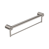 An image of Nero Tapware Mecca Care 32mm Grab Rail With Towel Holder 600mm Brushed Nickel