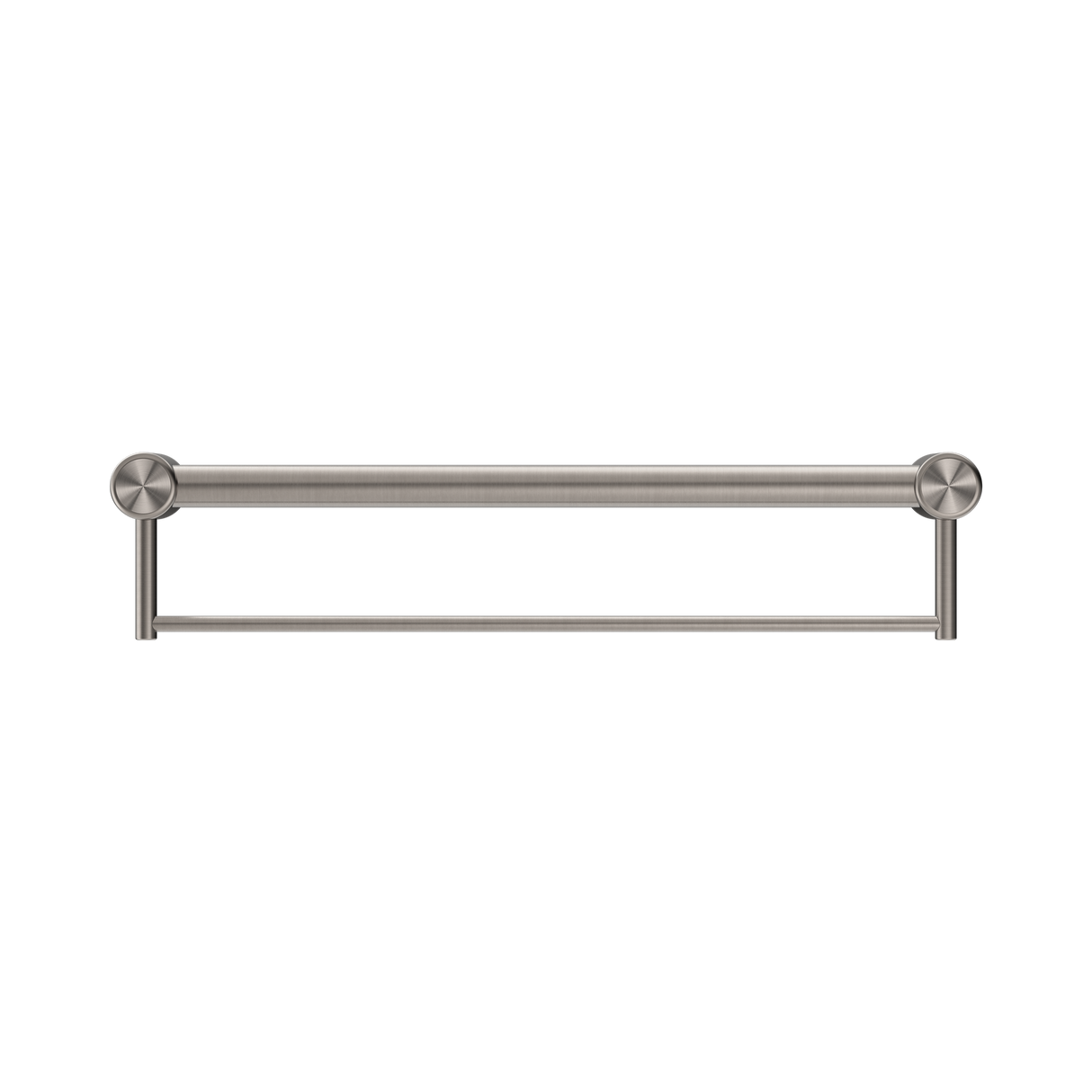 An image of Nero Tapware Mecca Care 32mm Grab Rail With Towel Holder 600mm Brushed Nickel