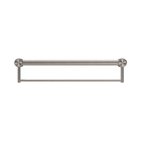 An image of Nero Tapware Mecca Care 32mm Grab Rail With Towel Holder 600mm Brushed Nickel