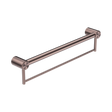An image of Nero Tapware Mecca Care 32mm Grab Rail With Towel Holder 600mm Brushed Bronze