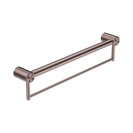 An image of Nero Tapware Mecca Care 32mm Grab Rail With Towel Holder 600mm Brushed Bronze