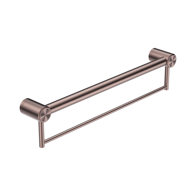 An image of Nero Tapware Mecca Care 32mm Grab Rail With Towel Holder 600mm Brushed Bronze