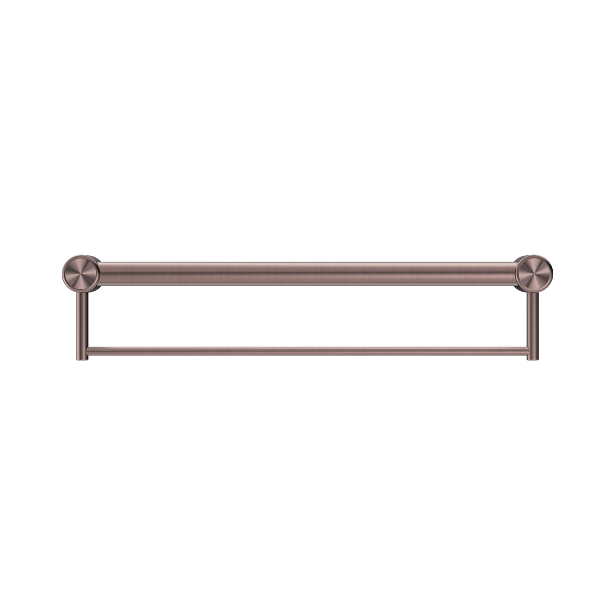 An image of Nero Tapware Mecca Care 32mm Grab Rail With Towel Holder 600mm Brushed Bronze