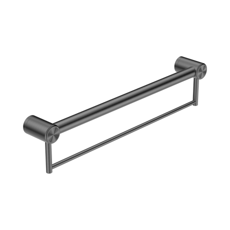 An image of Nero Tapware Mecca Care 32mm Grab Rail With Towel Holder 600mm Gun Metal