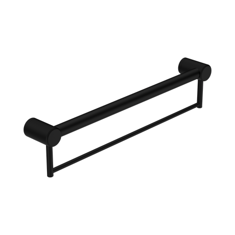 An image of Nero Tapware Mecca Care 32mm Grab Rail With Towel Holder 600mm Matte Black