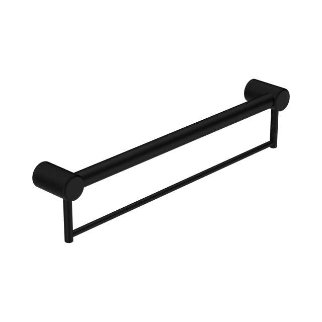 An image of Nero Tapware Mecca Care 32mm Grab Rail With Towel Holder 600mm Matte Black
