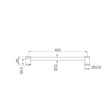 A line drawing of Nero Tapware Mecca Care 32mm Grab Rail 600mm Brushed Gold