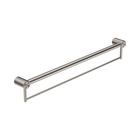 An image of Nero Tapware Mecca Care 32mm Grab Rail With Towel Holder 900mm Brushed Nickel