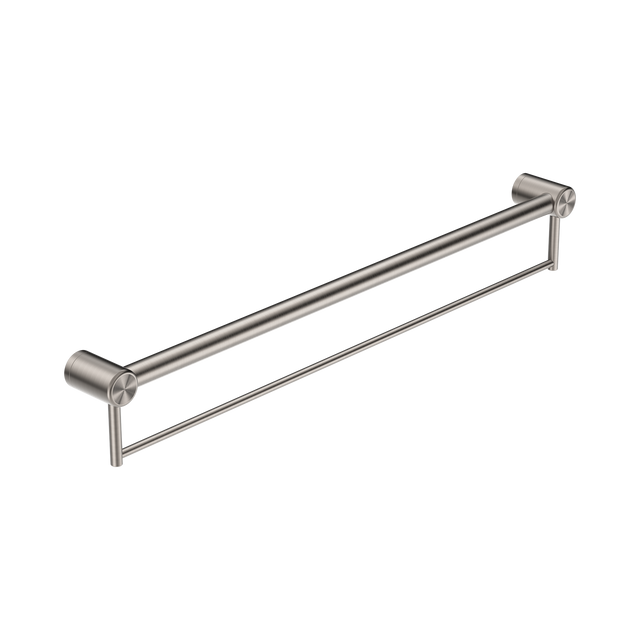 An image of Nero Tapware Mecca Care 32mm Grab Rail With Towel Holder 900mm Brushed Nickel