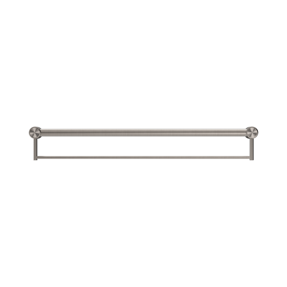 An image of Nero Tapware Mecca Care 32mm Grab Rail With Towel Holder 900mm Brushed Nickel