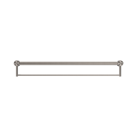 An image of Nero Tapware Mecca Care 32mm Grab Rail With Towel Holder 900mm Brushed Nickel