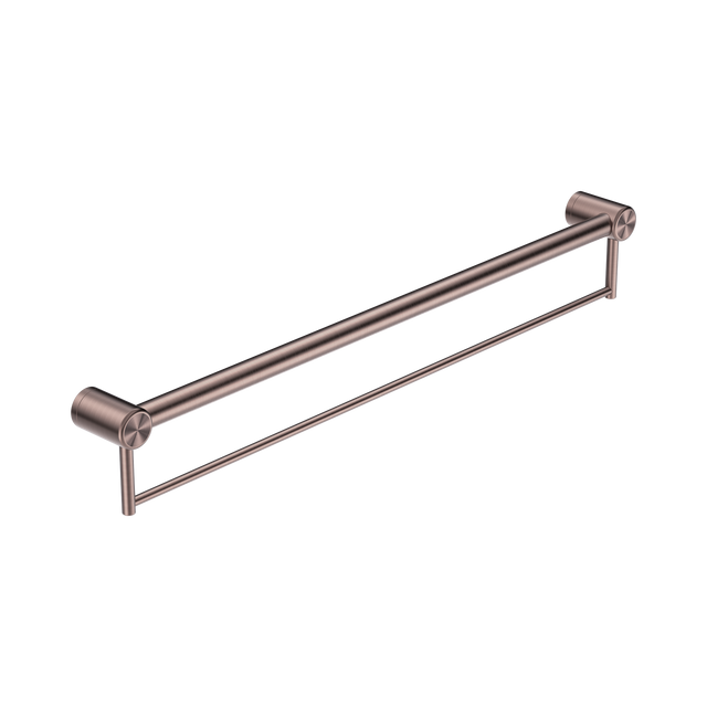 An image of Nero Tapware Mecca Care 32mm Grab Rail With Towel Holder 900mm Brushed Bronze