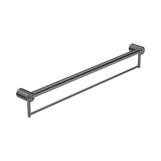 An image of Nero Tapware Mecca Care 32mm Grab Rail With Towel Holder 900mm Gun Metal