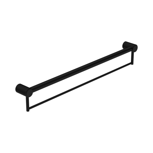 An image of Nero Tapware Mecca Care 32mm Grab Rail With Towel Holder 900mm Matte Black