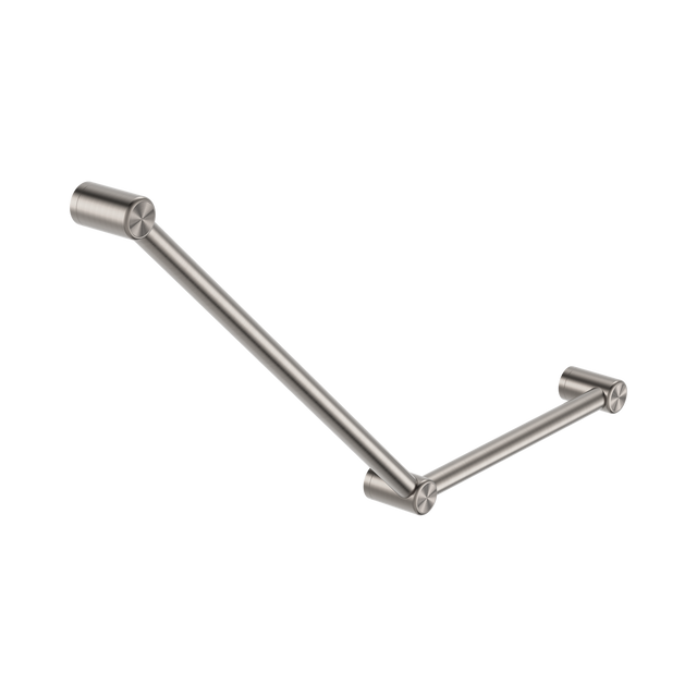An image of Nero Tapware Mecca Care 32mm Ambulant Toilet Grab Rail 45 Degree 750X450mm Brushed Nickel