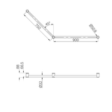 A line drawing of Nero Tapware Mecca Care 32mm DDA Accessible Toilet Grab Rail Set 45 Degree 750X900mm Gun Metal