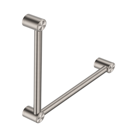 An image of Nero Tapware Mecca Care 32mm Ambulant Toilet Grab Rail 90 Degree 450X450mm Brushed Nickel