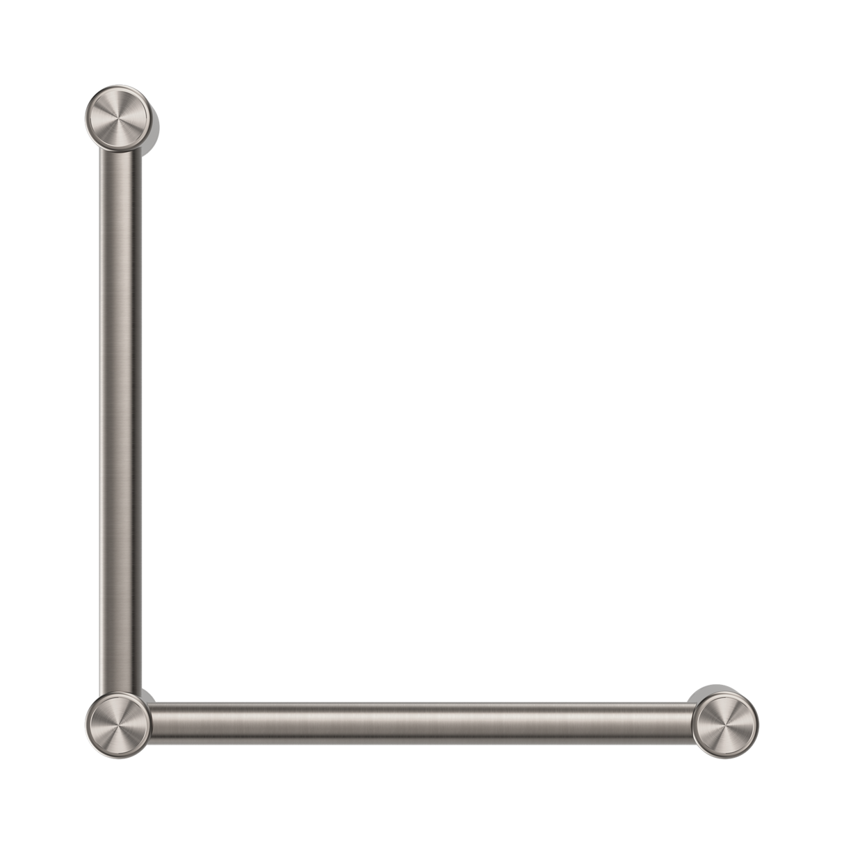 An image of Nero Tapware Mecca Care 32mm Ambulant Toilet Grab Rail 90 Degree 450X450mm Brushed Nickel