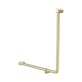 An image of Nero Tapware Mecca Care 32mm 90 Degree NZ4121 Accessible Toilet Grab Rail 750X750mm Brushed Gold