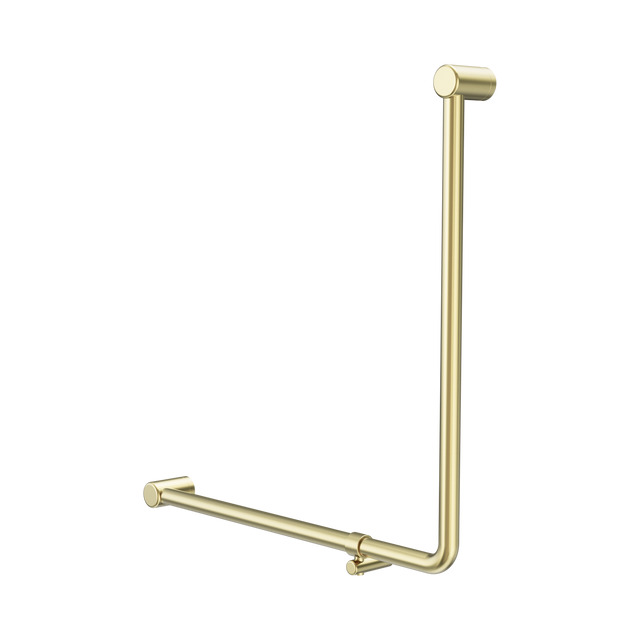 An image of Nero Tapware Mecca Care 32mm 90 Degree NZ4121 Accessible Toilet Grab Rail 750X750mm Brushed Gold
