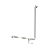 An image of Nero Tapware Mecca Care 32mm 90 Degree NZ4121 Accessible Toilet Grab Rail 750X750mm With Toilet Roll Holder Brushed Nickel