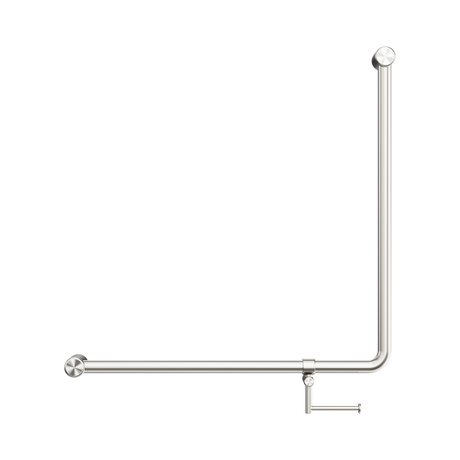 An image of Nero Tapware Mecca Care 32mm 90 Degree NZ4121 Accessible Toilet Grab Rail 750X750mm With Toilet Roll Holder Brushed Nickel