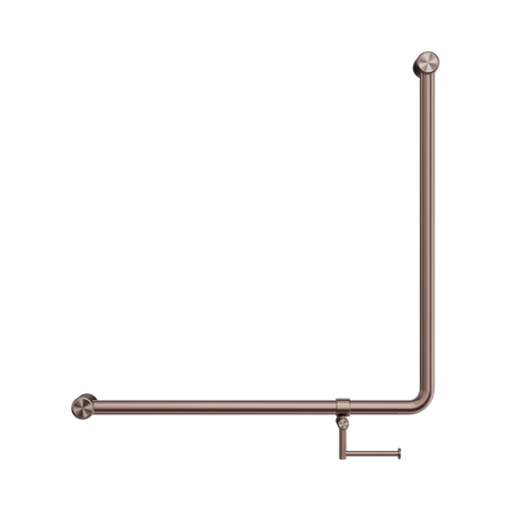 An image of Nero Tapware Mecca Care 32mm 90 Degree NZ4121 Accessible Toilet Grab Rail 750X750mm With Toilet Roll Holder Brushed Bronze