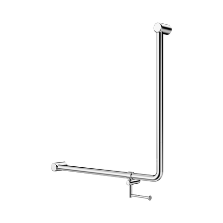 An image of Nero Tapware Mecca Care 32mm 90 Degree NZ4121 Accessible Toilet Grab Rail 750X750mm With Toilet Roll Holder Chrome