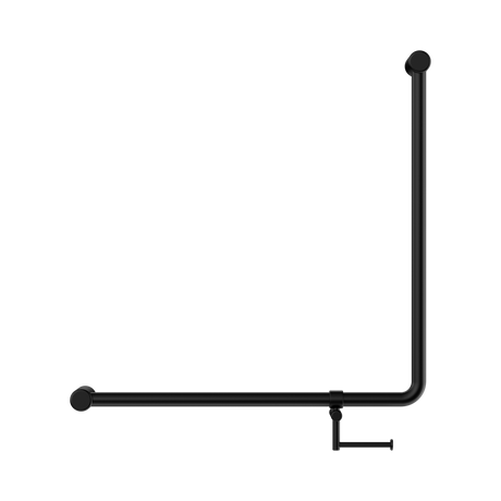 An image of Nero Tapware Mecca Care 32mm 90 Degree NZ4121 Accessible Toilet Grab Rail 750X750mm With Toilet Roll Holder Matte Black