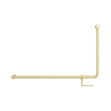 An image of Nero Tapware Mecca Care 32mm DDA Accessible Toilet 90 Degree Bent Tube Grab Rail 600X1000mm With Toilet Roll Holder Brushed Gold