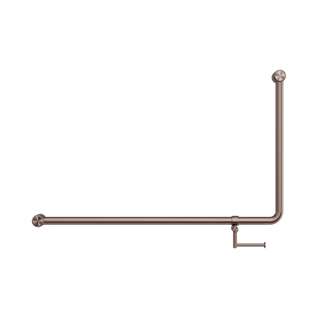 An image of Nero Tapware Mecca Care 32mm DDA Accessible Toilet 90 Degree Bent Tube Grab Rail 600X1000mm With Toilet Roll Holder Brushed Bronze