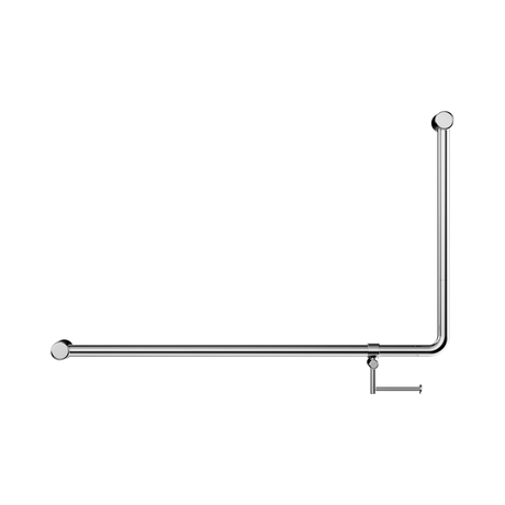 An image of Nero Tapware Mecca Care 32mm DDA Accessible Toilet 90 Degree Bent Tube Grab Rail 600X1000mm With Toilet Roll Holder Chrome