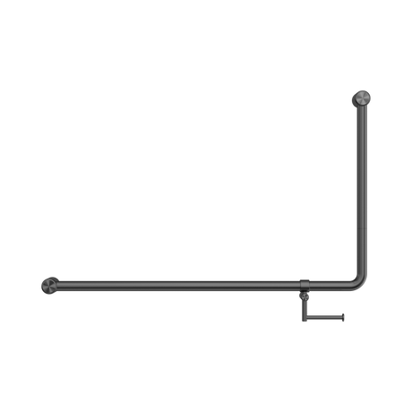 An image of Nero Tapware Mecca Care 32mm DDA Accessible Toilet 90 Degree Bent Tube Grab Rail 600X1000mm With Toilet Roll Holder Gun Metal