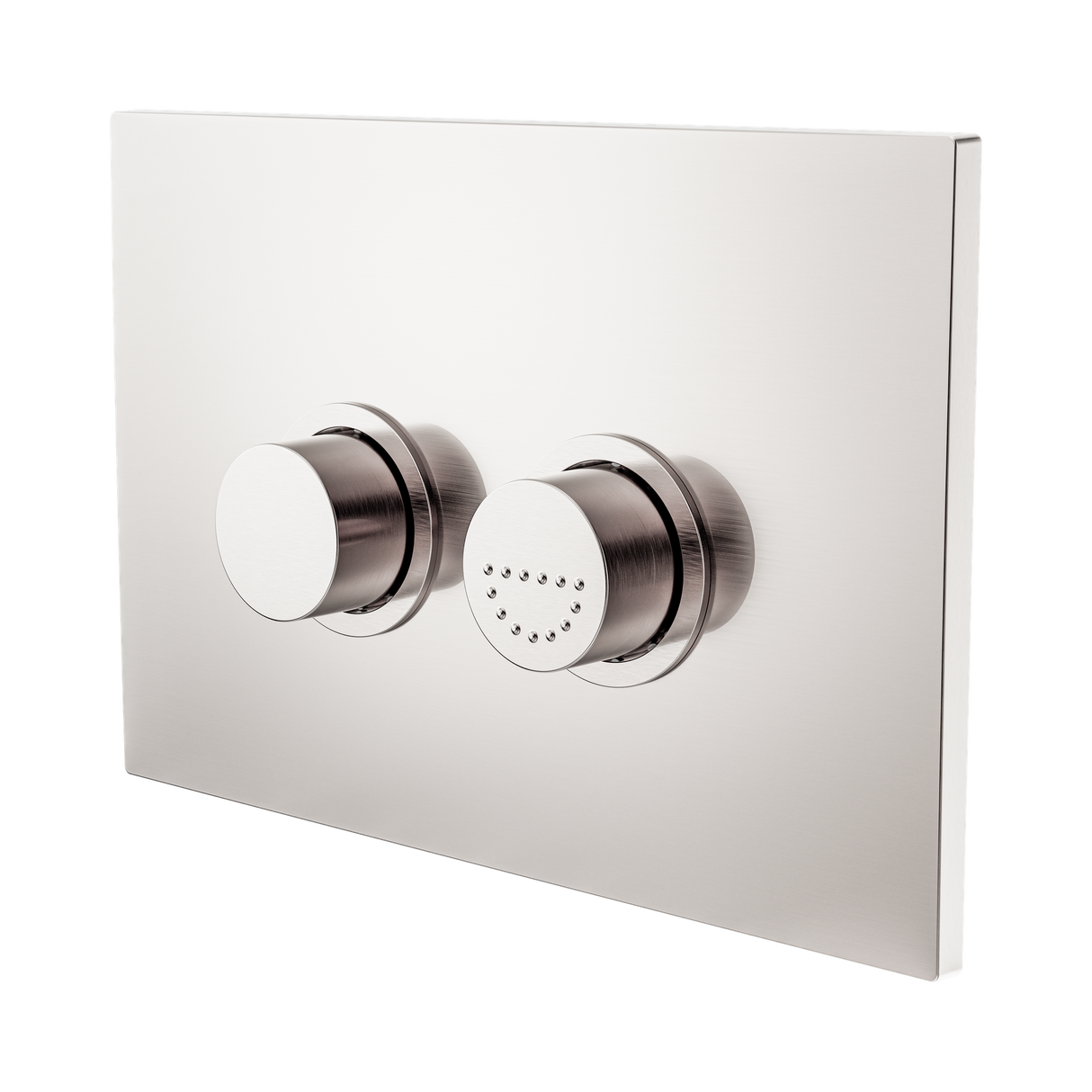 An image of Nero Tapware Mecca Care Raised Disabled Care Pneumatic Flush Buttons Plate DDA Accessible Toilet Compliant Brushed Nickel