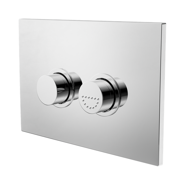 An image of Nero Tapware Mecca Care Raised Disabled Care Pneumatic Flush Buttons Plate DDA Accessible Toilet Compliant Chrome