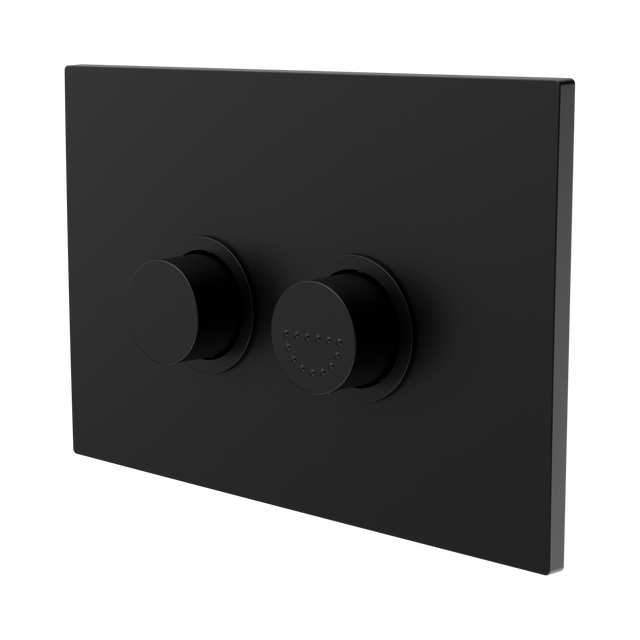 An image of Nero Tapware Mecca Care Raised Disabled Care Pneumatic Flush Buttons Plate DDA Accessible Toilet Compliant Matte Black