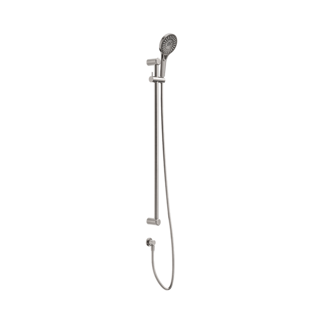 An image of Nero Tapware Mecca Care 25mm Grab Rail And Adjustable Shower Rail Set 900mm Brushed Nickel