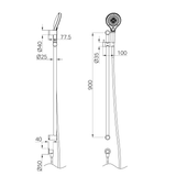 A line drawing of Nero Tapware Mecca Care 25mm Grab Rail And Adjustable Shower Rail Set 900mm Matte Black