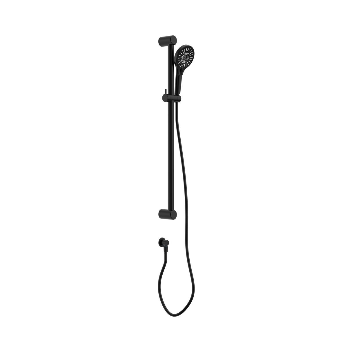 An image of Nero Tapware Mecca Care 32mm Grab Rail And Adjustable Shower Rail Set 900mm Matte Black