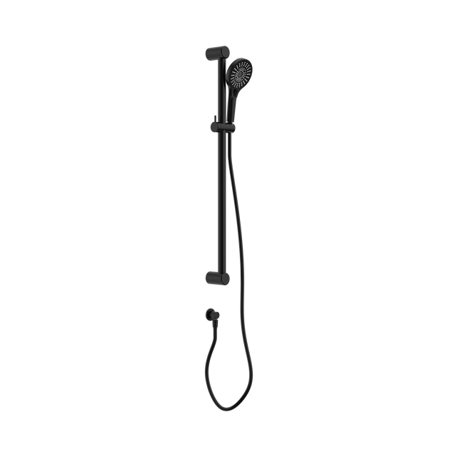 An image of Nero Tapware Mecca Care 32mm Grab Rail And Adjustable Shower Rail Set 900mm Matte Black