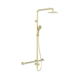 An image of Nero Tapware Mecca Care 32mm T Bar Grab Rail 1100x750mm Twin Shower Set Brushed Gold