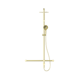 An image of Nero Tapware Mecca Care 32mm T Bar Grab Rail 1100x750mm Twin Shower Set Brushed Gold