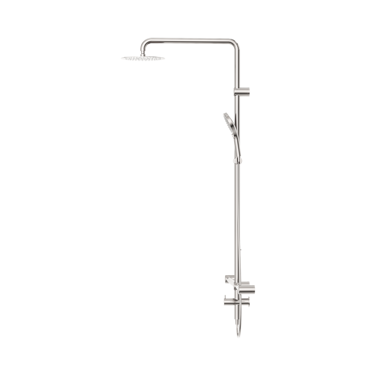 An image of Nero Tapware Mecca Care 32mm T Bar Grab Rail 1100x750mm Twin Shower Set Brushed Nickel