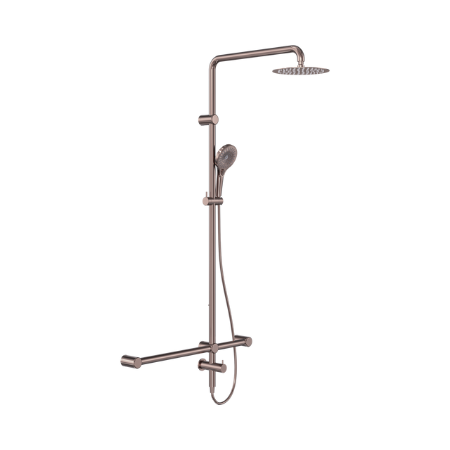 An image of Nero Tapware Mecca Care 32mm T Bar Grab Rail 1100x750mm Twin Shower Set Brushed Bronze