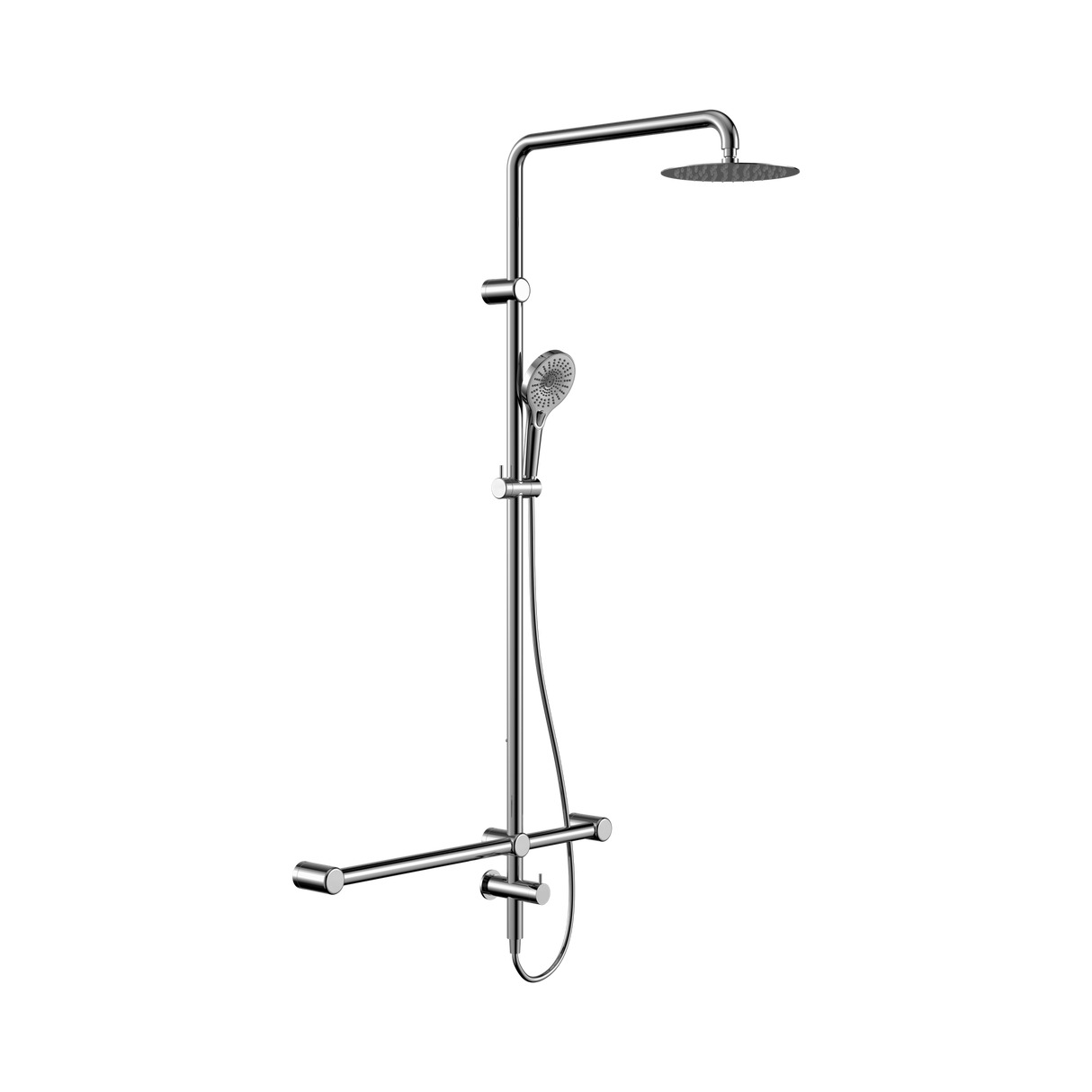 An image of Nero Tapware Mecca Care 32mm T Bar Grab Rail 1100x750mm Twin Shower Set Chrome