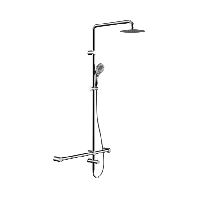 An image of Nero Tapware Mecca Care 32mm T Bar Grab Rail 1100x750mm Twin Shower Set Chrome
