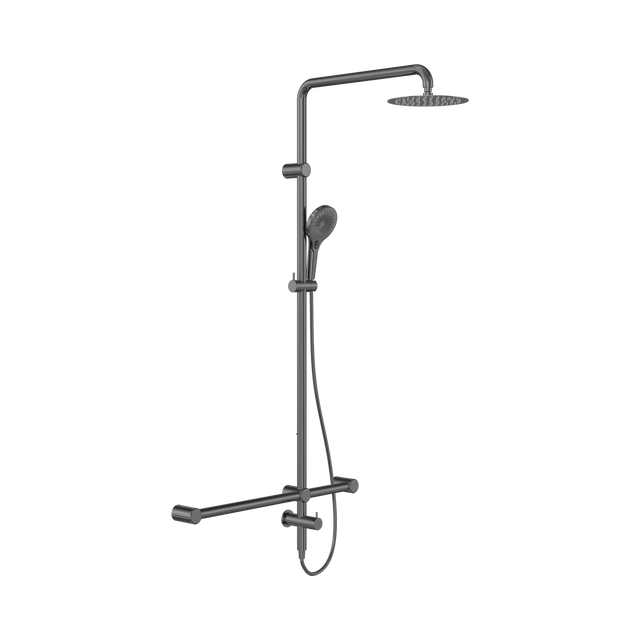An image of Nero Tapware Mecca Care 32mm T Bar Grab Rail 1100x750mm Twin Shower Set Gun Metal